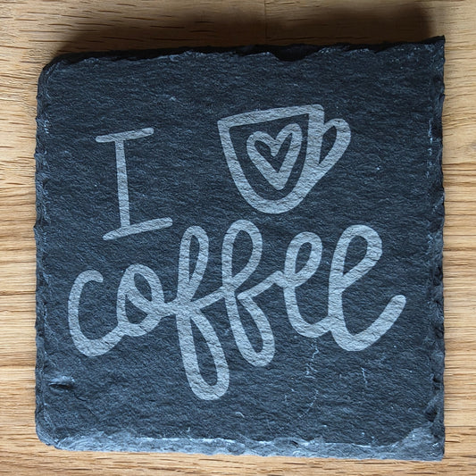 Schieferuntersetzer "I love Coffee"