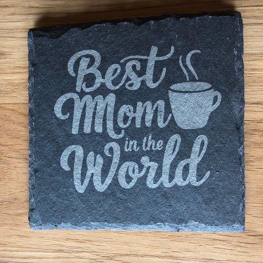 Schieferuntersetzer Best Mom in the World| Lasergravur | Muttertag